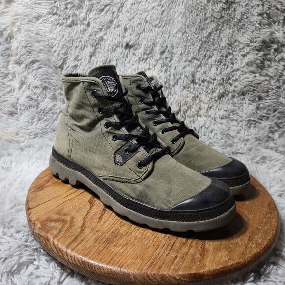 Retro Y2K Vintage Style Palladium Pampa Hi Men Size10.5 Green/Black Stripe Boots - Picture 1 of 13